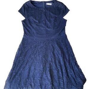 Muadress Women’s Short Sleeve Screw Neck Knee Length Lace Dress size 2XL, Blue